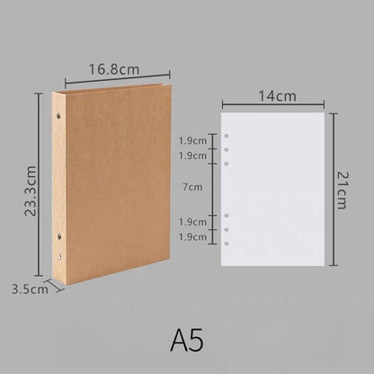 A4 A5 B5 Kraft Cover Loose-leaf Binder | 4 6 9 Ring Binder Cover | Blank Journal Diary Agenda Notebook  | Refillable Planner Organizer