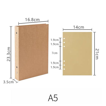 A4 A5 B5 Kraft Paper Loose-leaf Binder | 4 6 9 Ring Binder Cover | Kraft Journal Diary Agenda Notebook  | Refillable Planner Organizer