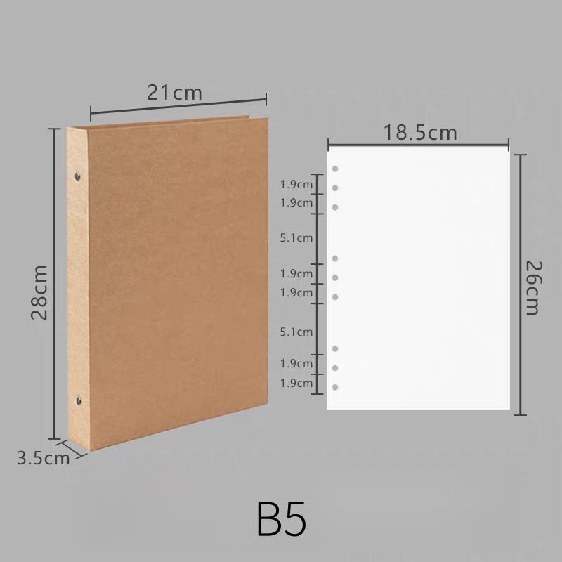 A4 A5 B5 Kraft Cover Loose-leaf Binder | 4 6 9 Ring Binder Cover | Blank Journal Diary Agenda Notebook  | Refillable Planner Organizer