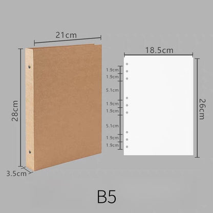 A4 A5 B5 Kraft Cover Loose-leaf Binder | 4 6 9 Ring Binder Cover | Blank Journal Diary Agenda Notebook  | Refillable Planner Organizer