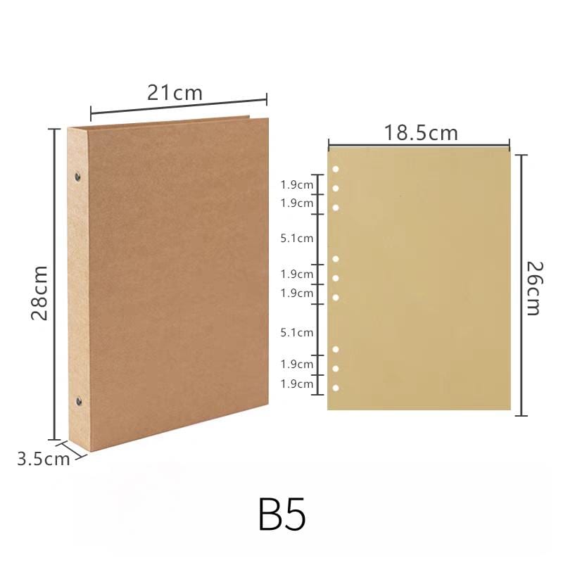 A4 A5 B5 Kraft Paper Loose-leaf Binder | 4 6 9 Ring Binder Cover | Kraft Journal Diary Agenda Notebook  | Refillable Planner Organizer