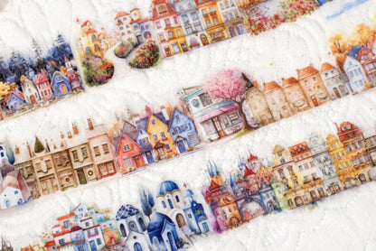Happy City Walk PET Sticker | Town Street Building House Stickers | Creative DIY Stickers Junk Journal Collage Scrapbooking Supplies