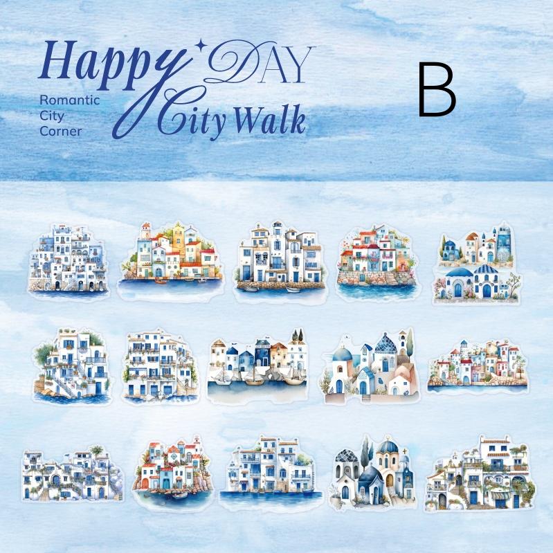 Happy City Walk PET Sticker | Town Street Building House Stickers | Creative DIY Stickers Junk Journal Collage Scrapbooking Supplies