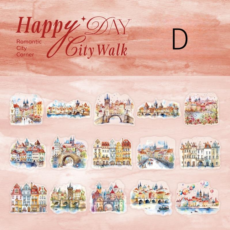 Happy City Walk PET Sticker | Town Street Building House Stickers | Creative DIY Stickers Junk Journal Collage Scrapbooking Supplies