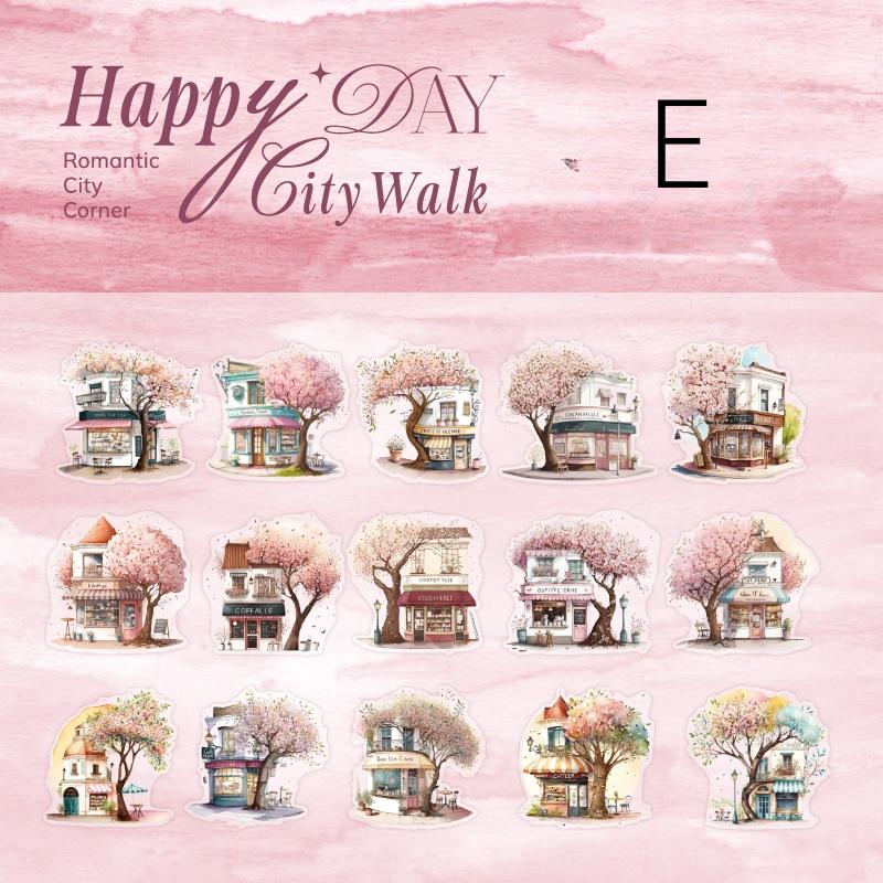 Happy City Walk PET Sticker | Town Street Building House Stickers | Creative DIY Stickers Junk Journal Collage Scrapbooking Supplies