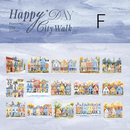 Happy City Walk PET Sticker | Town Street Building House Stickers | Creative DIY Stickers Junk Journal Collage Scrapbooking Supplies