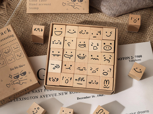 25pcs Cute Mini Emoji Weather Butterfly Flower Rubber Stamp | Wooden Stamp Set |  Daily Plan Planner Bullet Journal Stamp