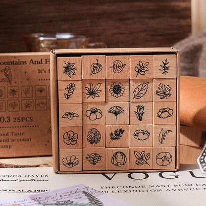 25pcs Cute Mini Emoji Weather Butterfly Flower Rubber Stamp | Wooden Stamp Set |  Daily Plan Planner Bullet Journal Stamp