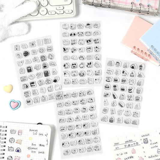 Mini Icon Clear Stamp | Cute Cat Dog Food Daily Life Plan Transparent Rubber Stamps | Bullet Journal Planner Accessories Journaling Supplies
