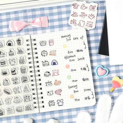 Mini Icon Clear Stamp | Cute Cat Dog Food Daily Life Plan Transparent Rubber Stamps | Bullet Journal Planner Accessories Journaling Supplies
