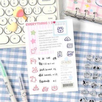 Mini Icon Clear Stamp | Cute Cat Dog Food Daily Life Plan Transparent Rubber Stamps | Bullet Journal Planner Accessories Journaling Supplies