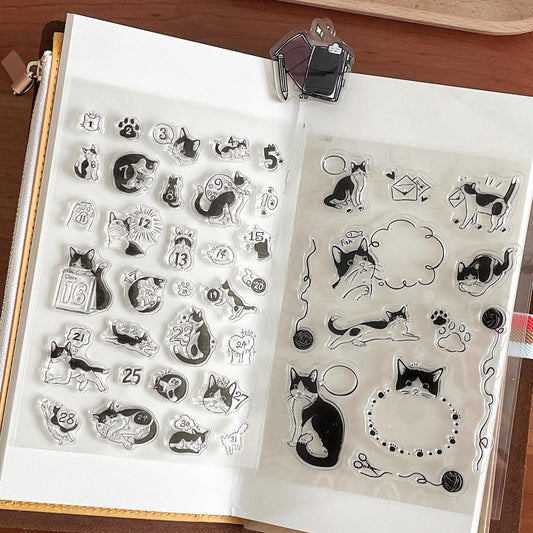 Cute Kitten Calendar Stamp | Transparent Clear Rubber Stamp Set | Scrapbooking Planner Bullet Journal Craft Card Making Journaling Supply