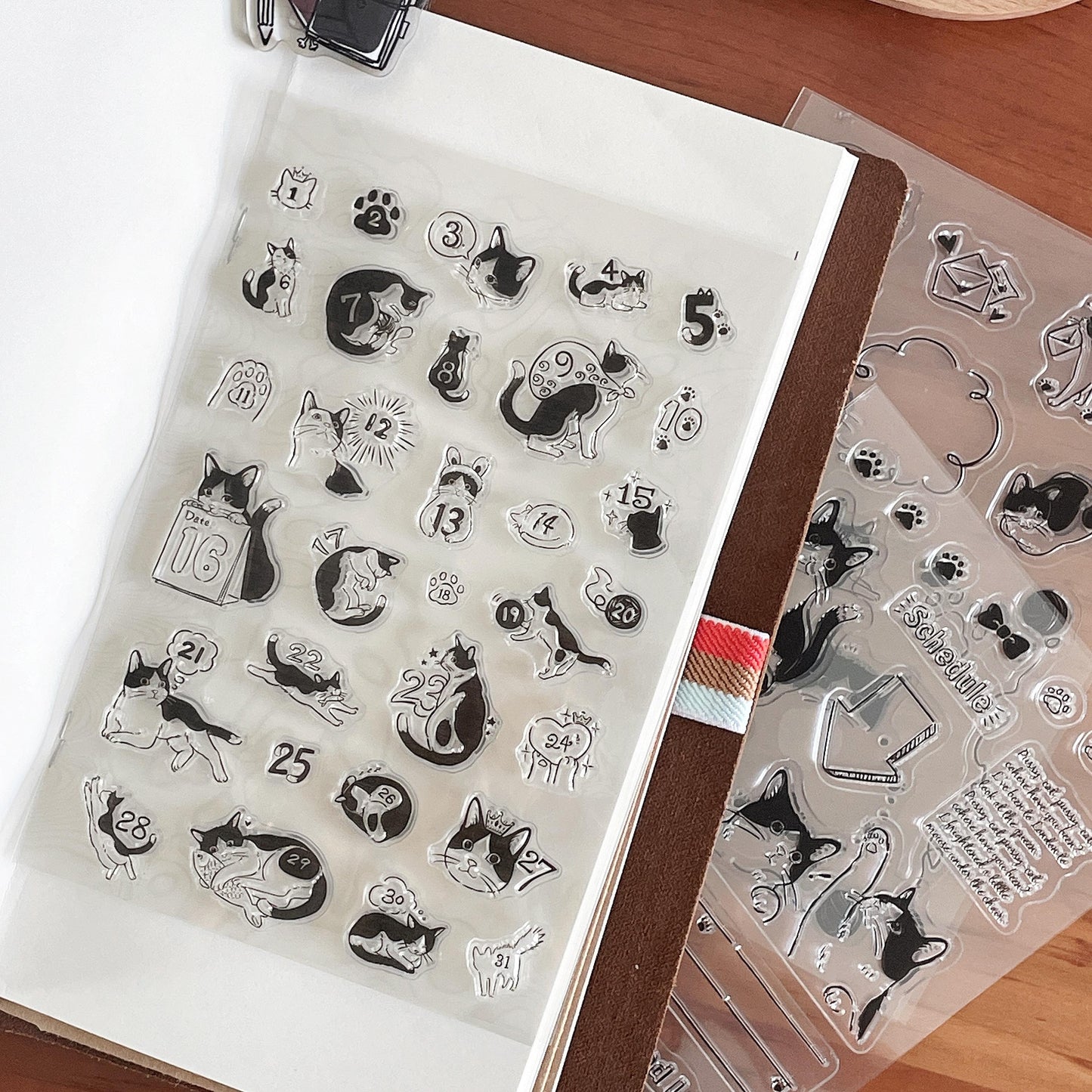 Cute Kitten Calendar Stamp | Transparent Clear Rubber Stamp Set | Scrapbooking Planner Bullet Journal Craft Card Making Journaling Supply