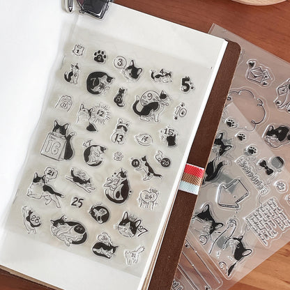 Cute Kitten Calendar Stamp | Transparent Clear Rubber Stamp Set | Scrapbooking Planner Bullet Journal Craft Card Making Journaling Supply