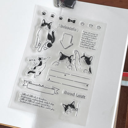 Cute Kitten Calendar Stamp | Transparent Clear Rubber Stamp Set | Scrapbooking Planner Bullet Journal Craft Card Making Journaling Supply