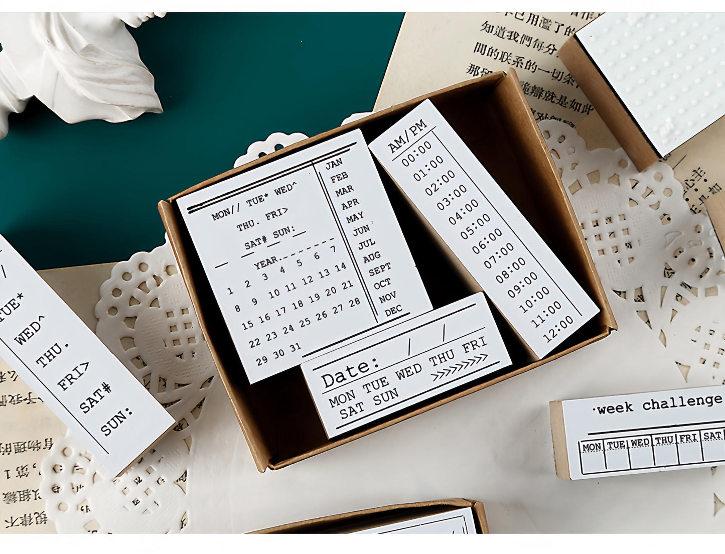 Daily Plan Rubber Stamp | Wooden Stamp Set | Habit Tracker Calendar Checklist To Do List Reading Movie Schedule Planner Bullet Journal Stamp