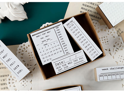 Daily Plan Rubber Stamp | Wooden Stamp Set | Habit Tracker Calendar Checklist To Do List Reading Movie Schedule Planner Bullet Journal Stamp