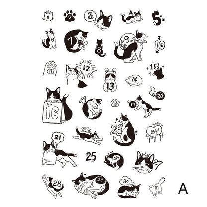 Cute Kitten Calendar Stamp | Transparent Clear Rubber Stamp Set | Scrapbooking Planner Bullet Journal Craft Card Making Journaling Supply