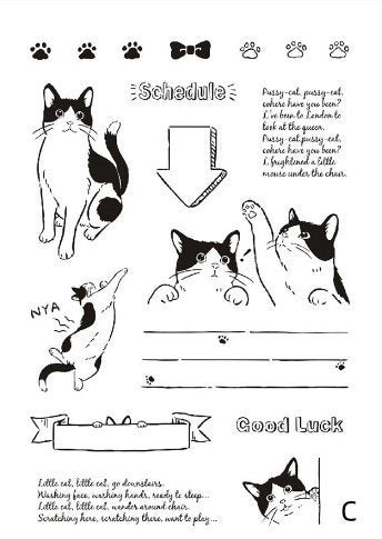 Cute Kitten Calendar Stamp | Transparent Clear Rubber Stamp Set | Scrapbooking Planner Bullet Journal Craft Card Making Journaling Supply