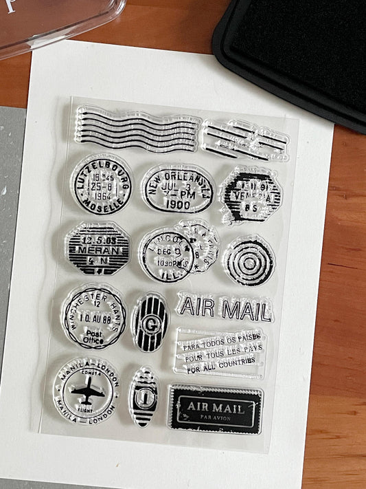 Retro Airmail Postmark Clear Stamp | Transparent Rubber Stamps | Vintage Bullet Journal Planner Craft DIY Supplies