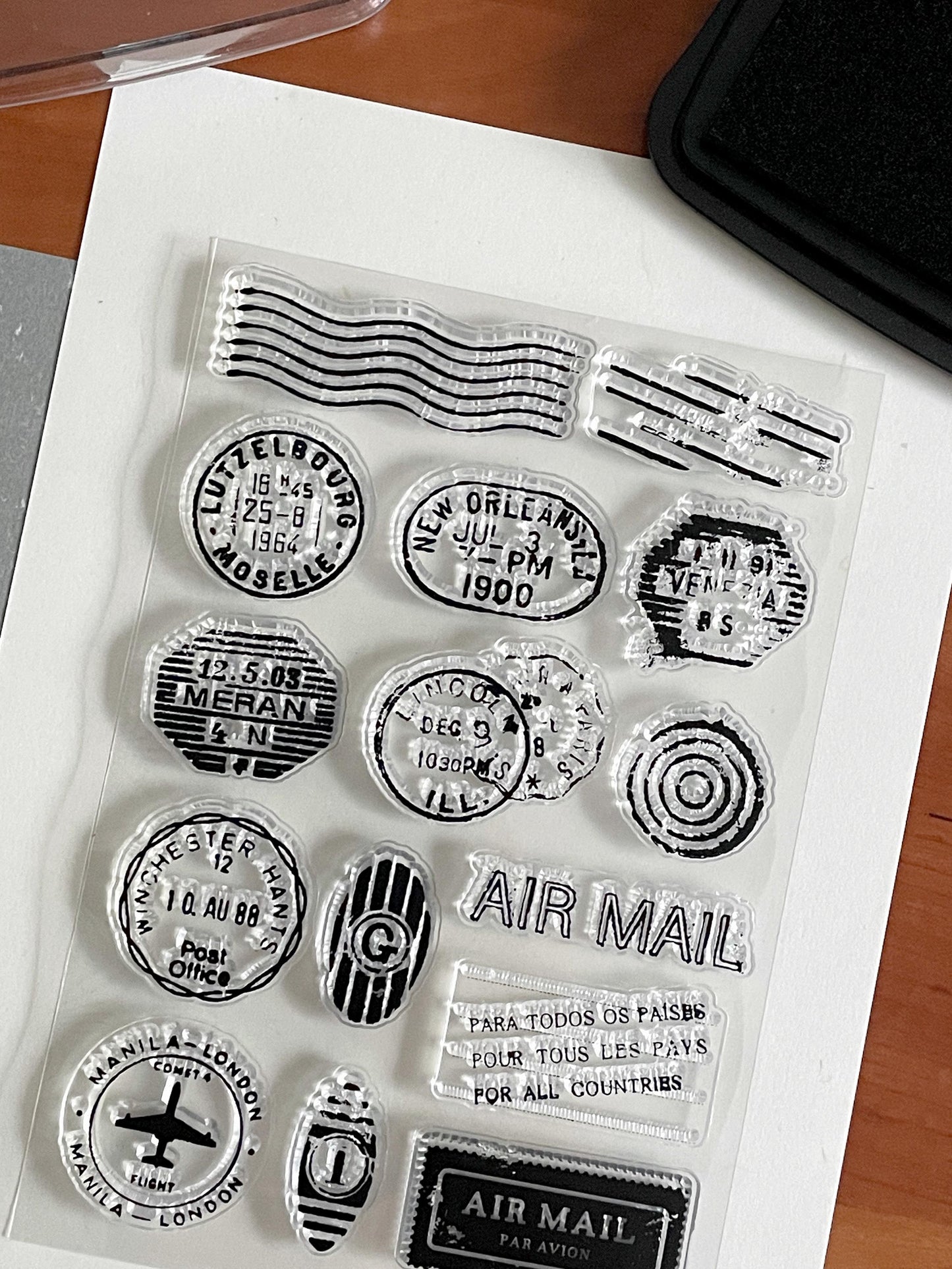 Retro Airmail Postmark Clear Stamp | Transparent Rubber Stamps | Vintage Bullet Journal Planner Craft DIY Supplies