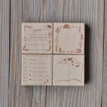 Animal Cat Wooden Rubber Stamp | Cute Memo List Book Wreath Stamp | Planner Accessories | Stamp for Journal and Scrapbook
