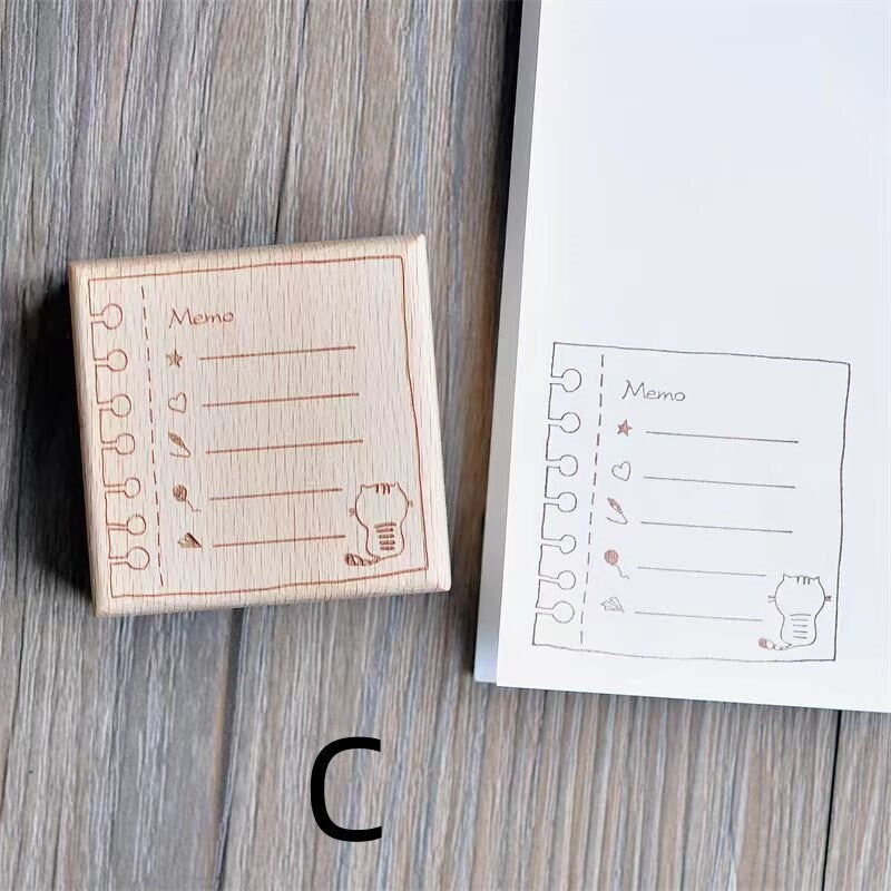 Animal Cat Wooden Rubber Stamp | Cute Memo List Book Wreath Stamp | Planner Accessories | Stamp for Journal and Scrapbook
