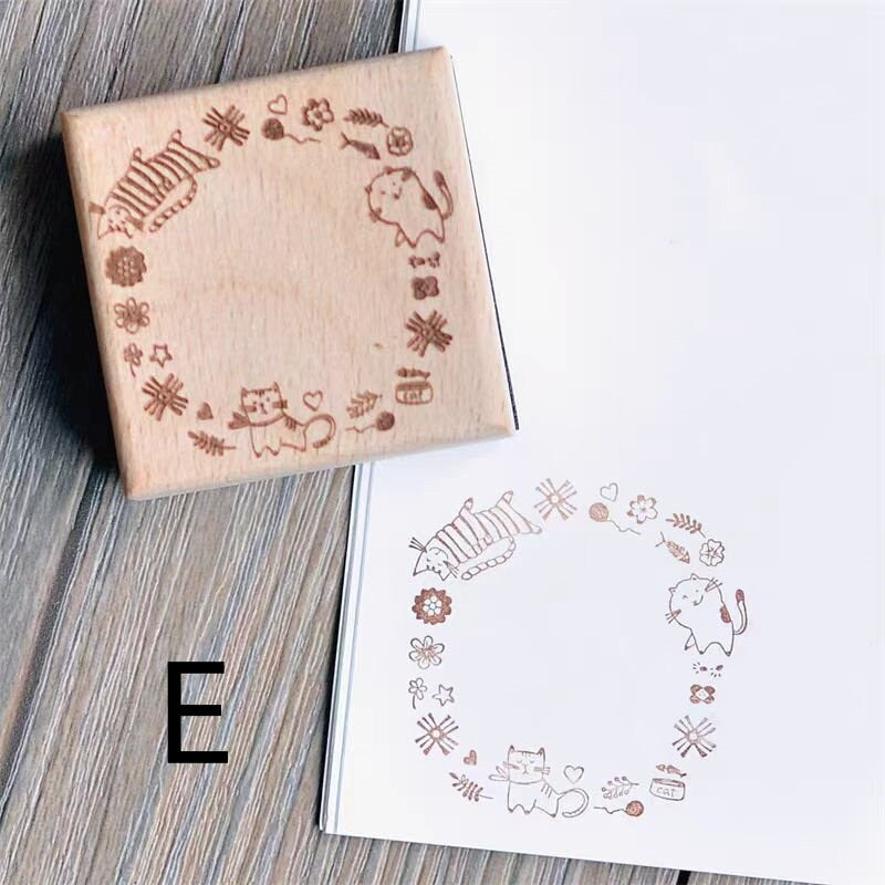 Animal Cat Wooden Rubber Stamp | Cute Memo List Book Wreath Stamp | Planner Accessories | Stamp for Journal and Scrapbook