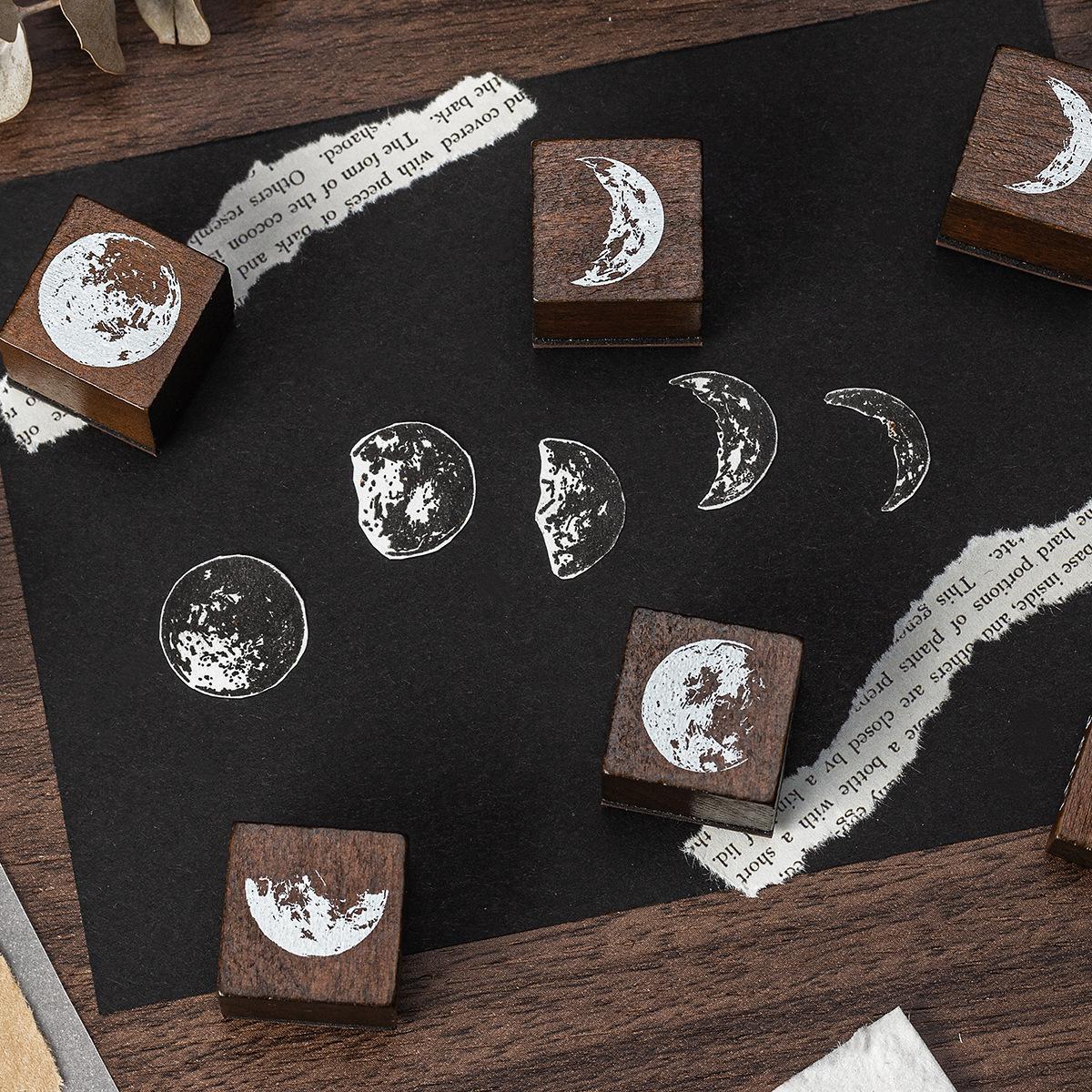 30pcs Moon Phase Rubber Stamp | Calendar Week Month Date Moon Wooden Stamp Set | Scrapbooking Journal Collage Planner Stamp Supplies