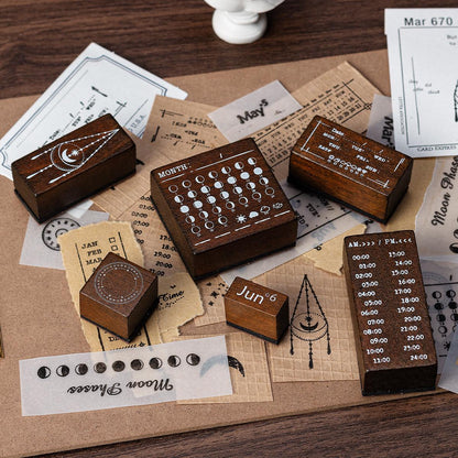 30pcs Moon Phase Rubber Stamp | Calendar Week Month Date Moon Wooden Stamp Set | Scrapbooking Journal Collage Planner Stamp Supplies