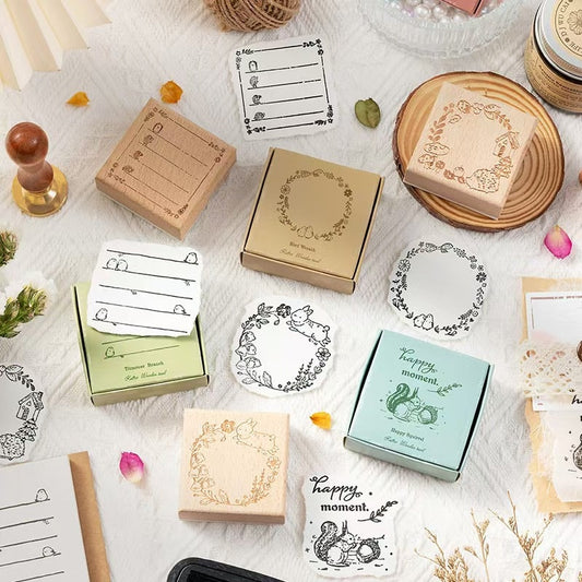 Forest Frame Wooden Stamp | Memo Wooden Stamp Set | Frame Rubber Stamp | Junk Journal Scrapbooking Planner Supplies