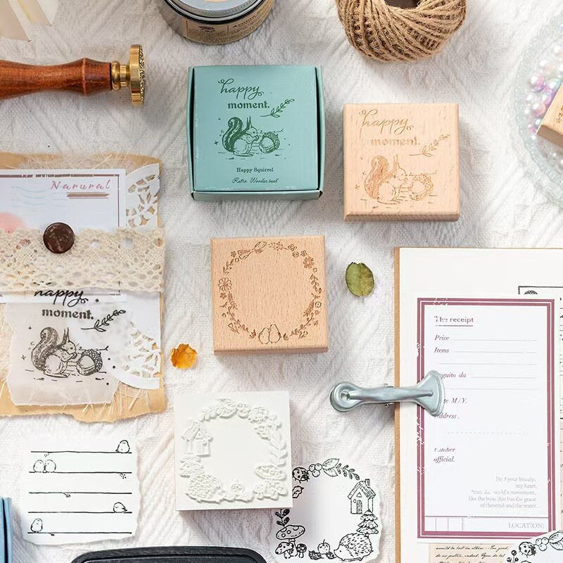 Forest Frame Wooden Stamp | Memo Wooden Stamp Set | Frame Rubber Stamp | Junk Journal Scrapbooking Planner Supplies