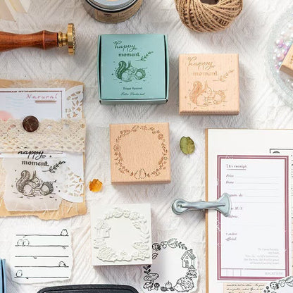 Forest Frame Wooden Stamp | Memo Wooden Stamp Set | Frame Rubber Stamp | Junk Journal Scrapbooking Planner Supplies