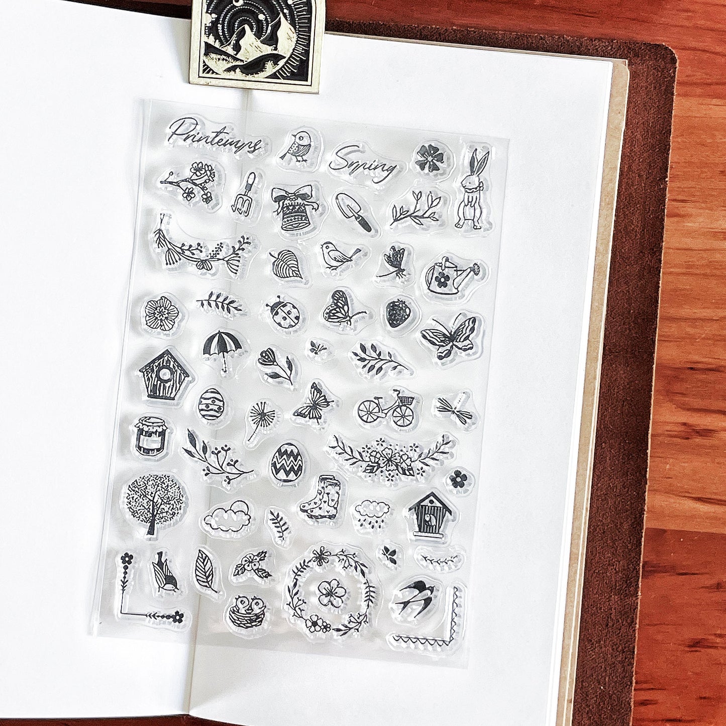 Spring Garden Clear Stamp | Cute Mini Icon Leaf Bird Flower Transparent Rubber Stamps | Bullet Journal Planner Accessories