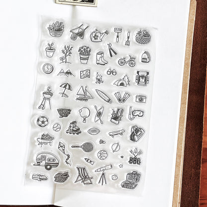 Outdoor Activities Clear Stamp | Cute Mini Icon Gardening Sport Camping Transparent Rubber Stamps | Bullet Journal Planner Accessories