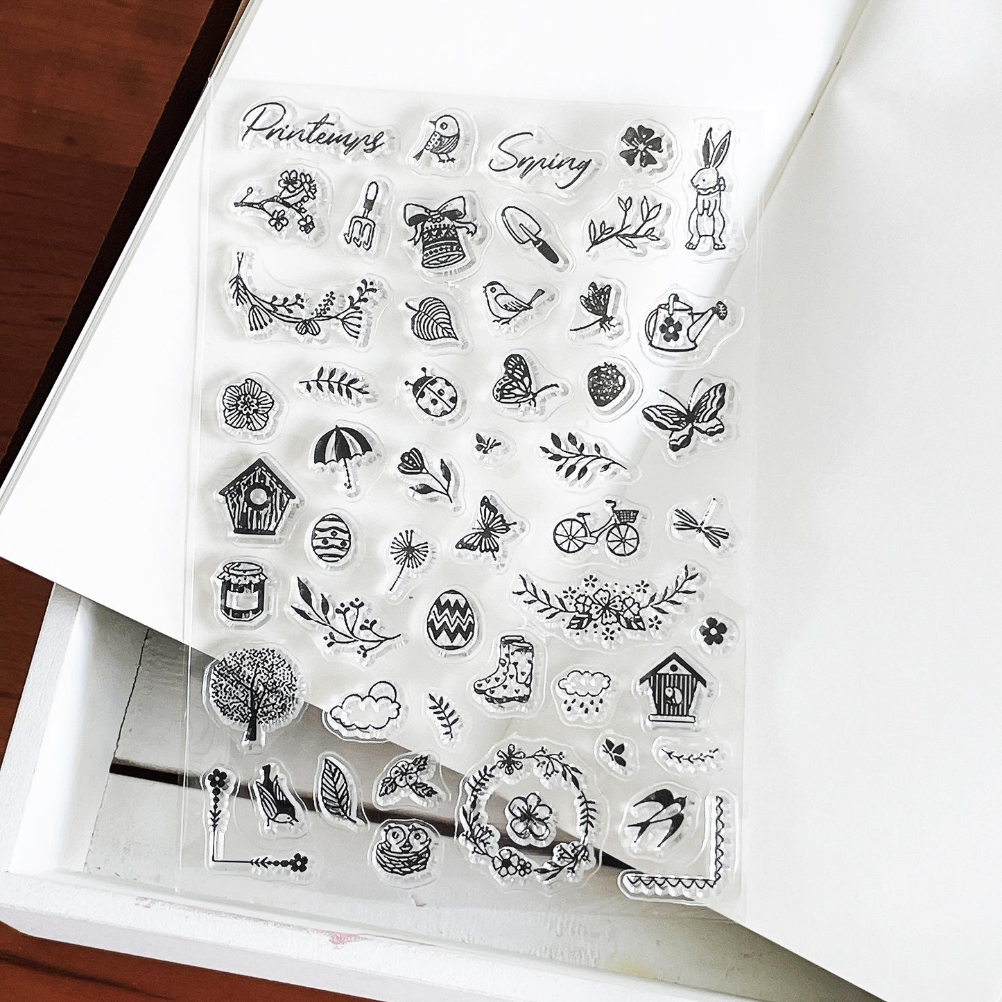 Spring Garden Clear Stamp | Cute Mini Icon Leaf Bird Flower Transparent Rubber Stamps | Bullet Journal Planner Accessories