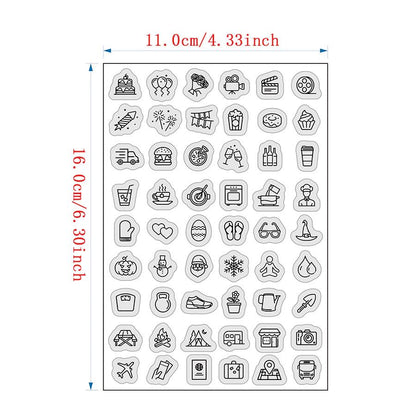 Cute Mini Icon Clear Stamp | Daily Life Weather Food Festival Travel Planner Transparent Rubber Stamps | Bullet Journal Planner Accessories