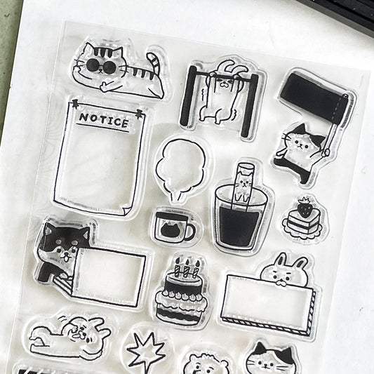 Cute Cat Clear Stamp | Daily Plan Transparent Rubber Stamp Set | Planner Bullet Journal Journaling Supply TN Accessories