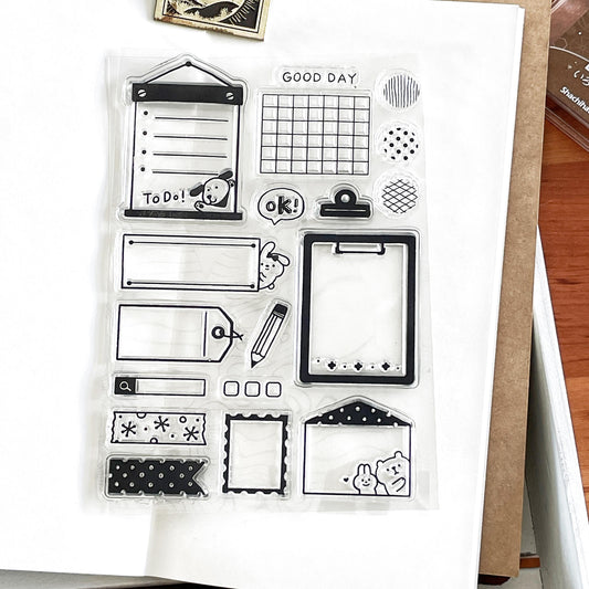 Cute Daily Plan Clear Stamp | Frame Label List Transparent Rubber Stamp Set | Planner Bullet Journal Journaling Supply TN Accessories