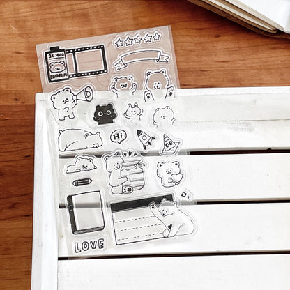 Cute Bear Clear Stamp | Daily Plan Transparent Rubber Stamp Set | Planner Bullet Journal Journaling Supply TN Accessories