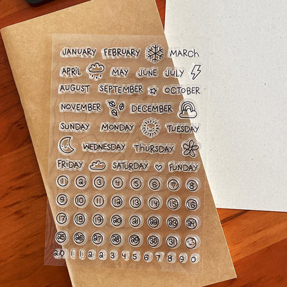Calendar Weather Clear Stamp | Week Month Day Transparent Rubber Stamps | Bullet Journal Planner Accessories Journaling Supplies