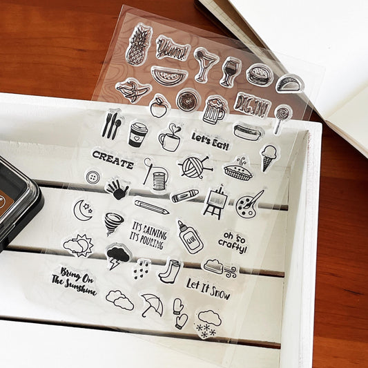 Weather Food Craft Icon Clear Stamp | Cute Mini Icon Transparent Rubber Stamps | Bullet Journal Planner Accessories Supplies