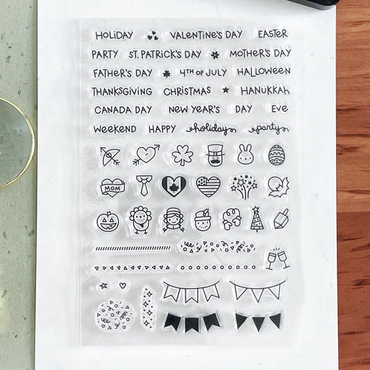 Holiday Mini Icon Journal Clear Stamp | Transparent Rubber Stamps | Card Making Scrapbooking Supplies