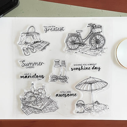 Picnic-themed Journal Clear Stamp | Summer Bicycle Life Aesthetics Transparent Rubber Stamps | Bullet Journal Planner Accessories Supplies