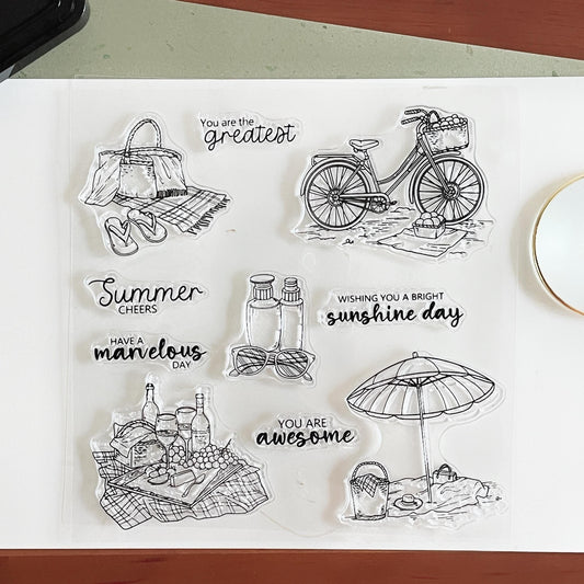 Picnic-themed Journal Clear Stamp | Summer Bicycle Life Aesthetics Transparent Rubber Stamps | Bullet Journal Planner Accessories Supplies