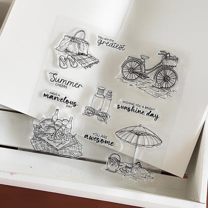 Picnic-themed Journal Clear Stamp | Summer Bicycle Life Aesthetics Transparent Rubber Stamps | Bullet Journal Planner Accessories Supplies