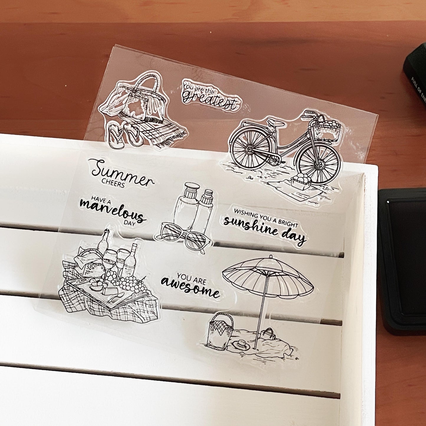 Picnic-themed Journal Clear Stamp | Summer Bicycle Life Aesthetics Transparent Rubber Stamps | Bullet Journal Planner Accessories Supplies
