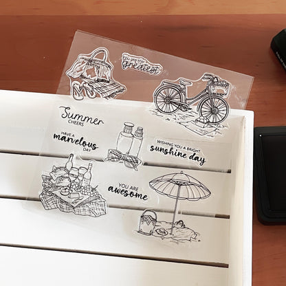 Picnic-themed Journal Clear Stamp | Summer Bicycle Life Aesthetics Transparent Rubber Stamps | Bullet Journal Planner Accessories Supplies