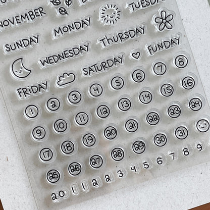 Calendar Weather Clear Stamp | Week Month Day Transparent Rubber Stamps | Bullet Journal Planner Accessories Journaling Supplies