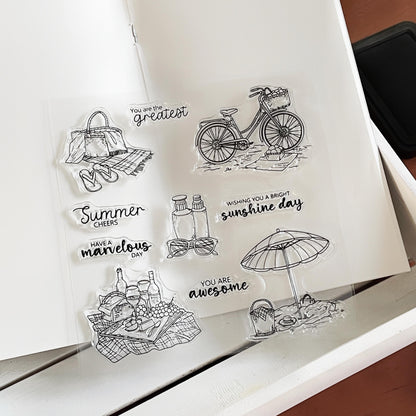 Picnic-themed Journal Clear Stamp | Summer Bicycle Life Aesthetics Transparent Rubber Stamps | Bullet Journal Planner Accessories Supplies
